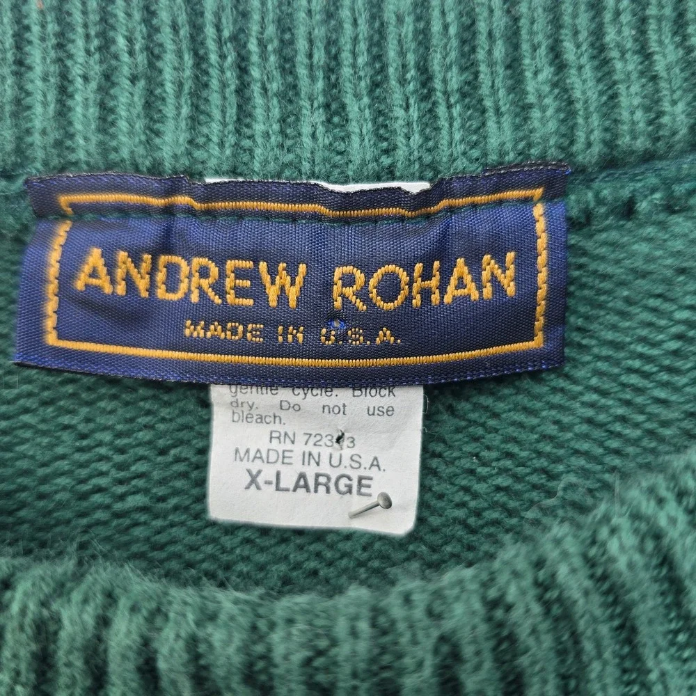 VTG Andrew Rohan Steamboatin American Queen Knit Sweater Men XL Textured‎ Green